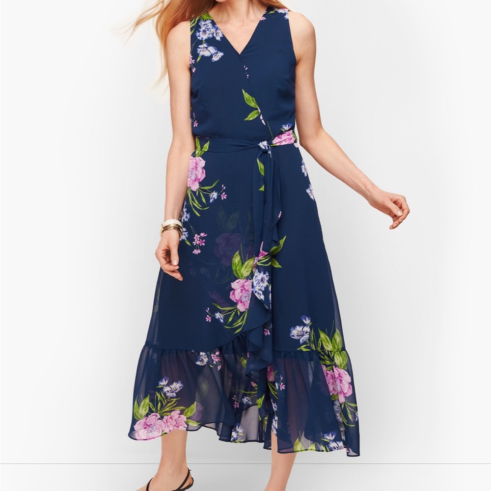 Talbots Navy Floral High-Low Dress